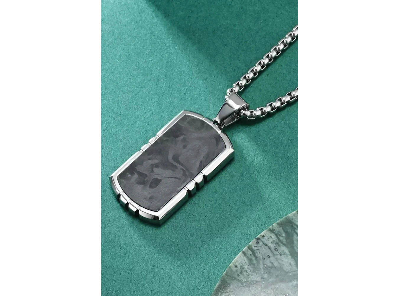 Gümüş Renk Taş Detaylı Erkek Zincir Çelik Kolye (60cm)