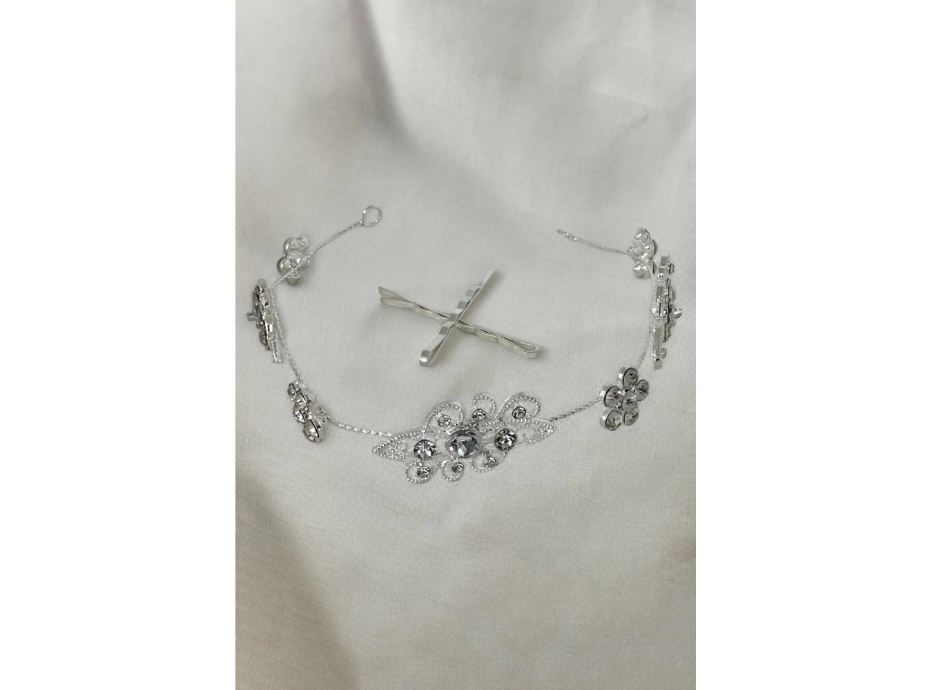 Gümüş Renk Taş Detaylı Gelin Saç Aksesuarı Ve Alınlık