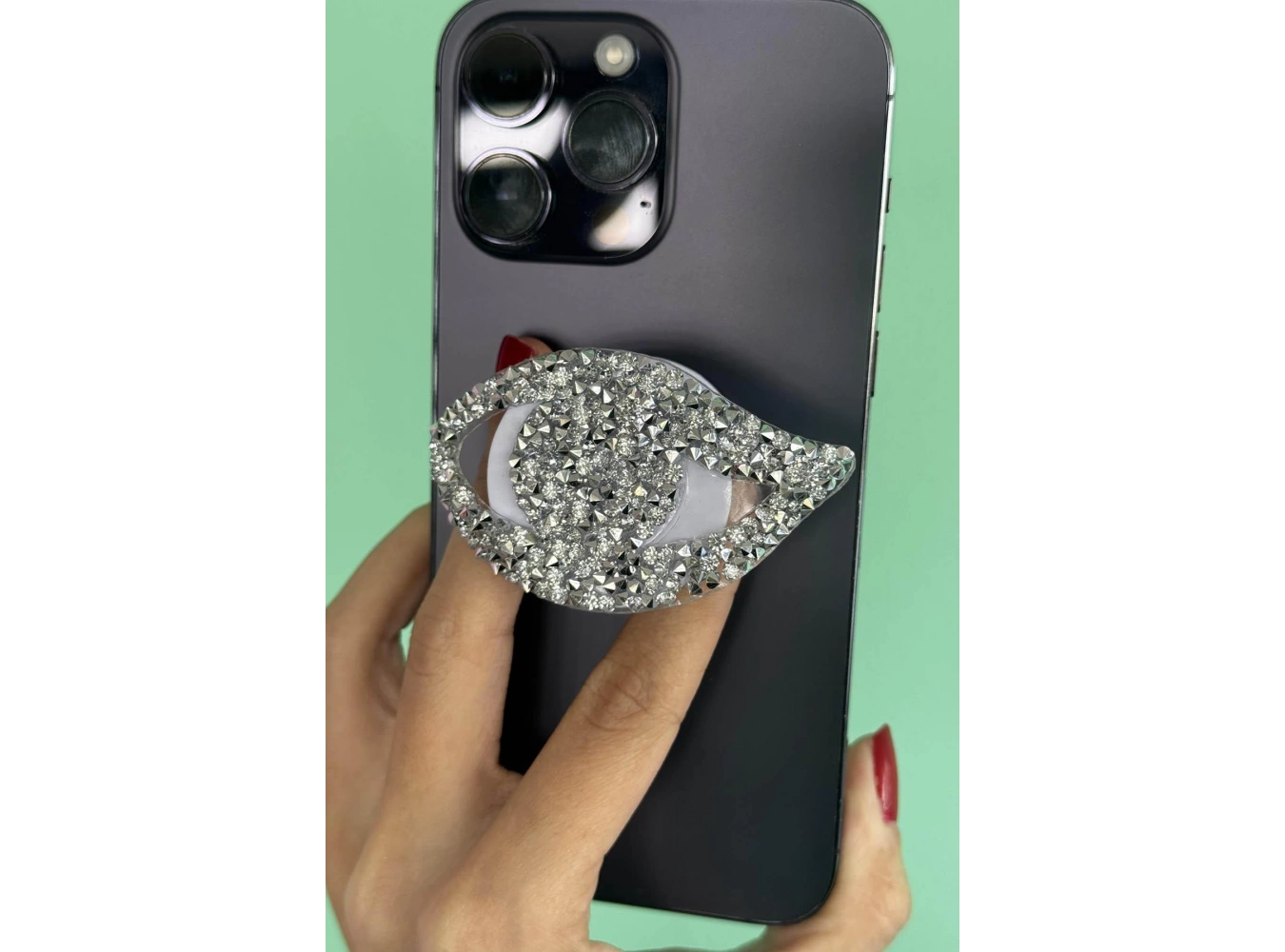 Gümüş Renk Taş Detaylı Göz Figürlü 3D Telefon Tutacağı