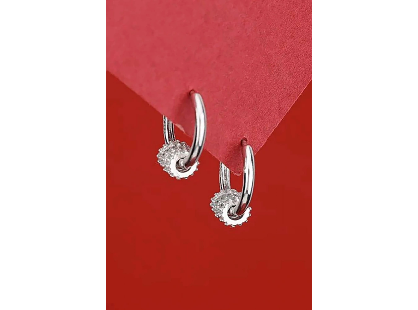 Gümüş Renk Taş Detaylı Halka 14K Altın Kaplama Tx Küpe (Çift)