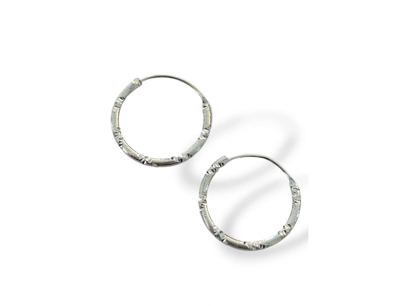 Gümüş Renk Taş Detaylı Halka Küpe (Çift)