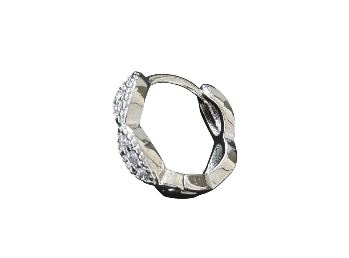 Gümüş Renk Taş Detaylı Çelik Halka Tragus/Kıkırdak Küpe/Piercing (Tek)