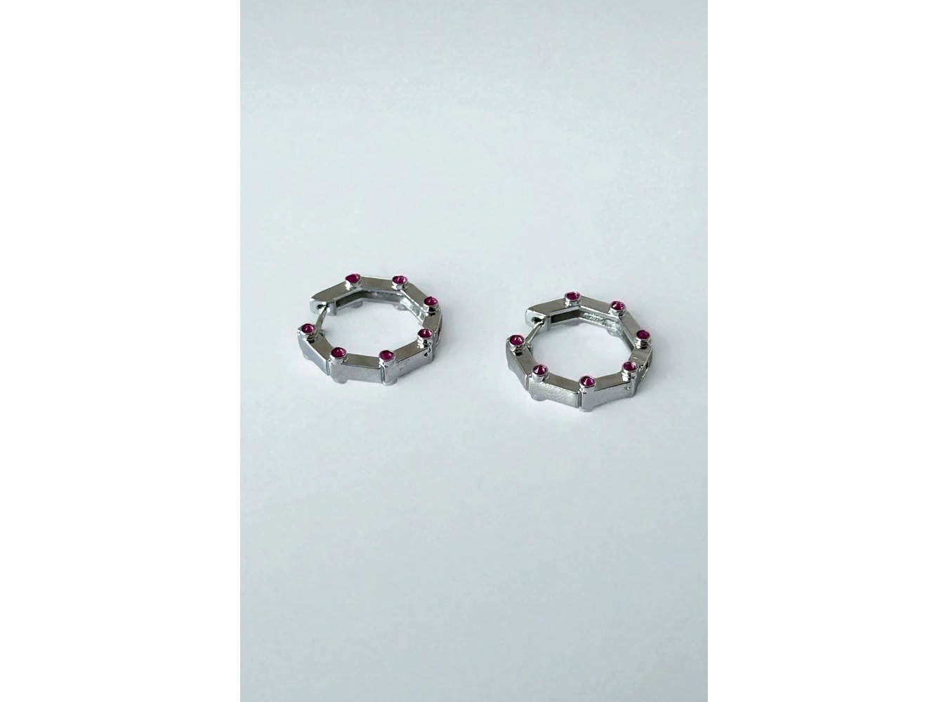 Gümüş Renk Taş Detaylı Halka YSX Küpe (Çift)