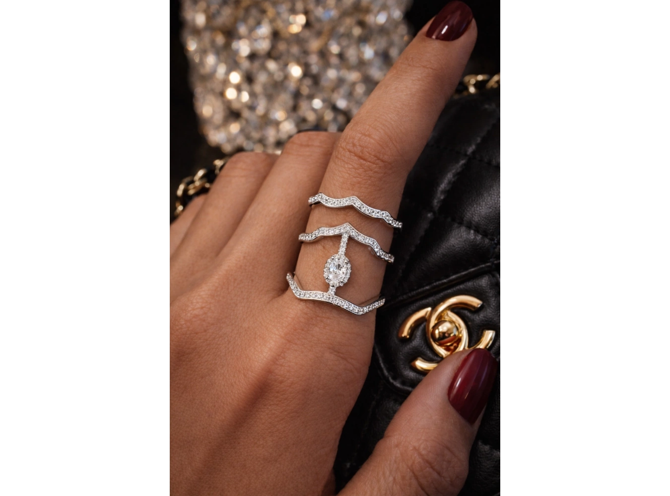 Gümüş Renk Taş Detaylı İkili Ayarlanabilir Yüzük