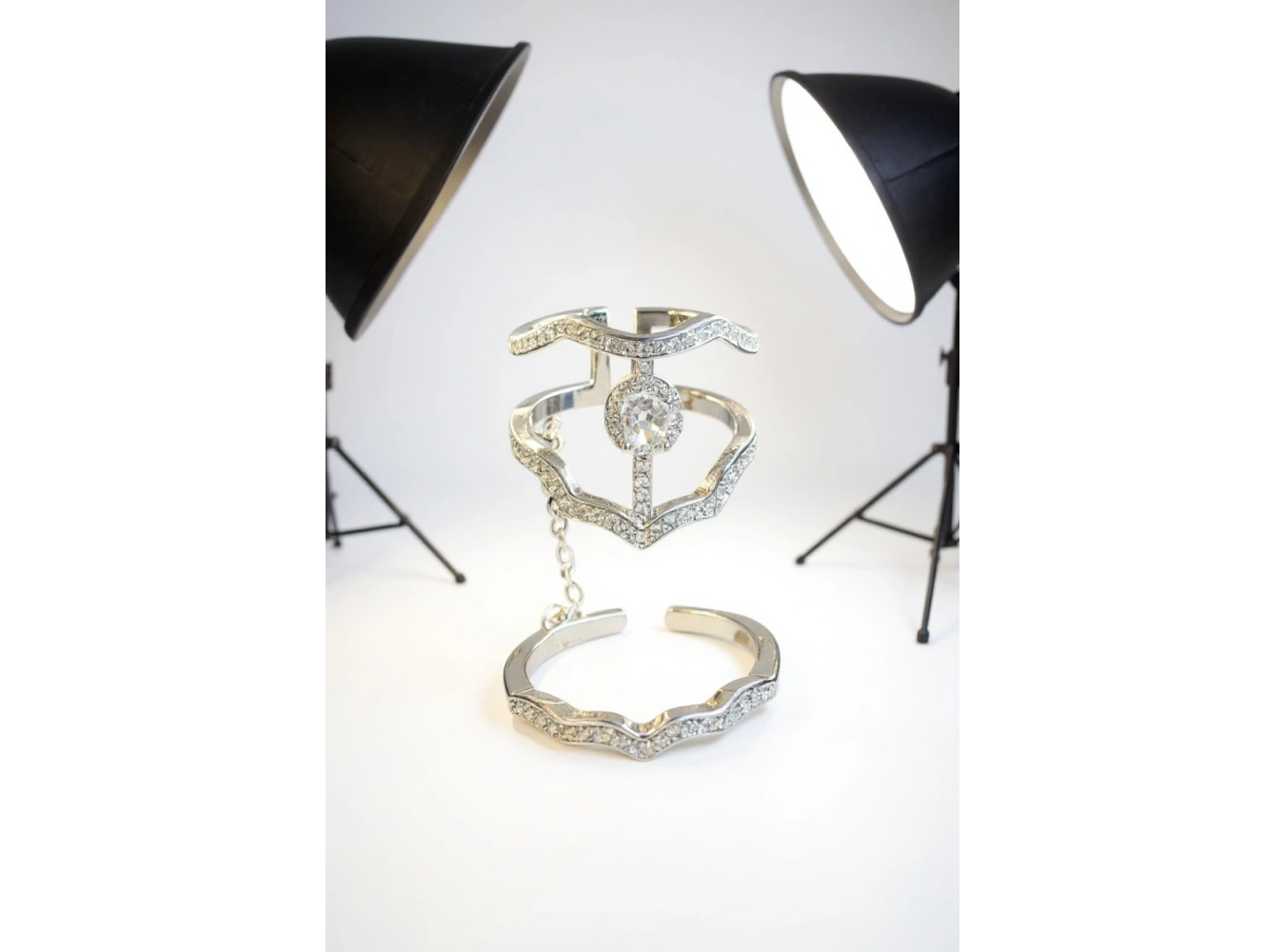 Gümüş Renk Taş Detaylı İkili Ayarlanabilir Yüzük