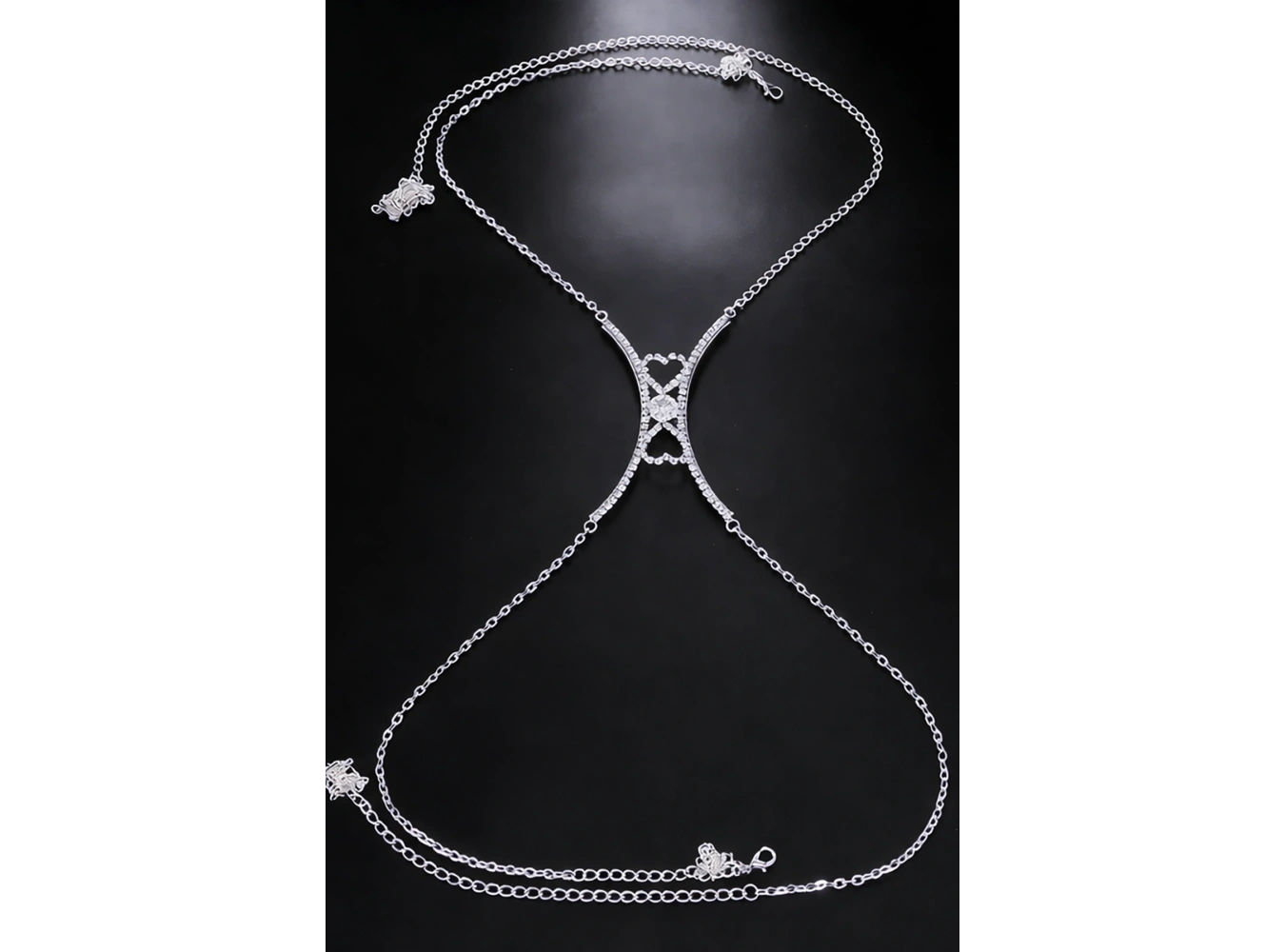 Gümüş Renk Taş Detaylı Kalp Figürlü  Tasarım Vücut Aksesuar