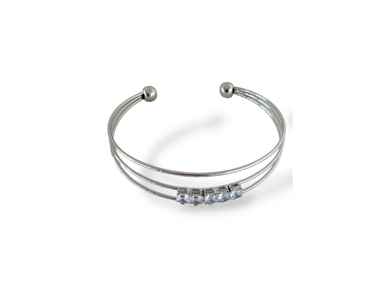 Gümüş Renk Taş Detaylı Kelepçe Bileklik