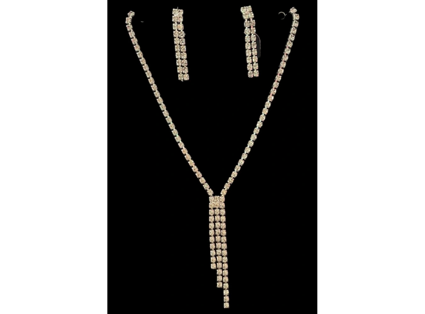 Gümüş Renk Taş Detaylı Kolye Ve Küpe Düğün Kına Nişan Gelin Set