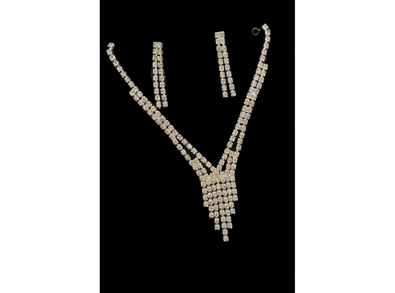 Gümüş Renk Taş Detaylı Kolye Ve Küpe Düğün Kına Nişan Gelin Set