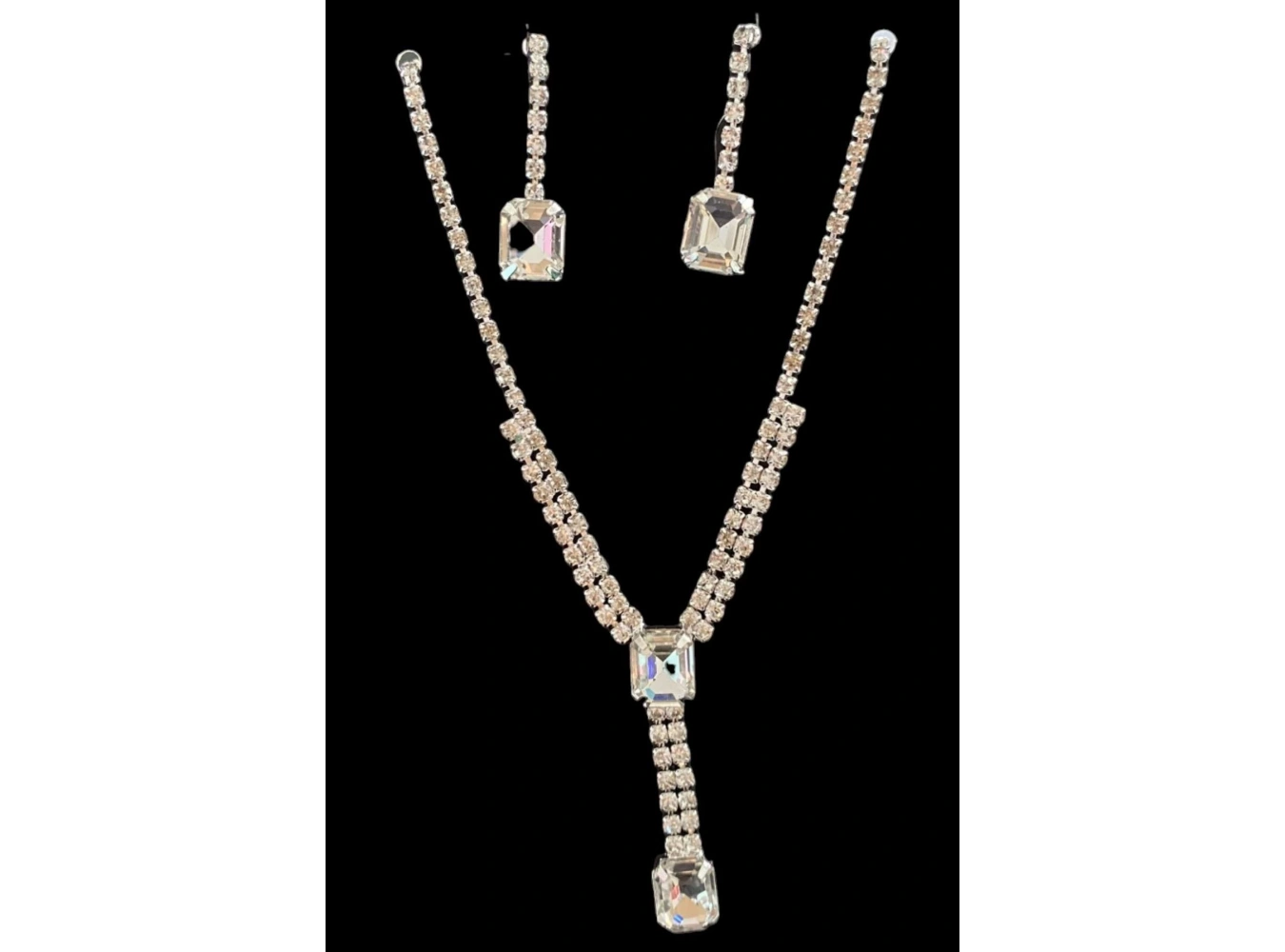 Gümüş Renk Taş Detaylı Kolye Ve Küpe Düğün Kına Nişan Gelin Set