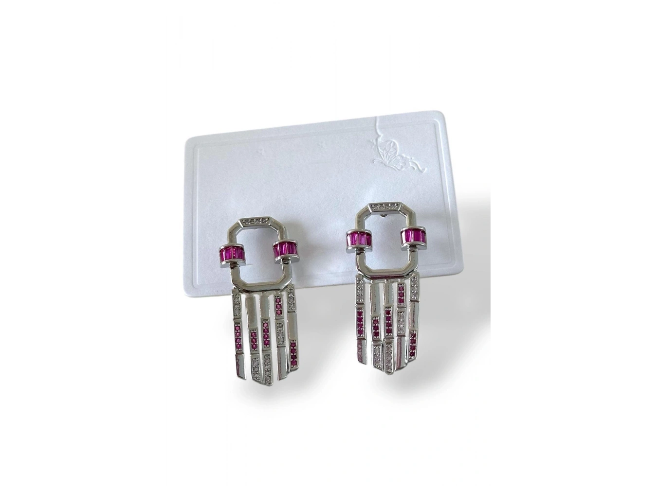 Gümüş Renk Taş Detaylı Küpe (Çift)