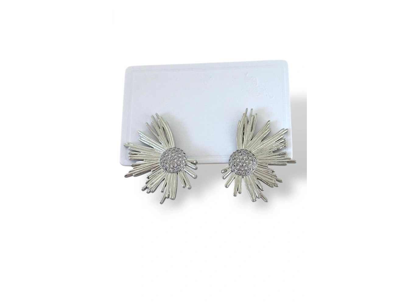 Gümüş Renk Taş Detaylı Küpe (Çift)