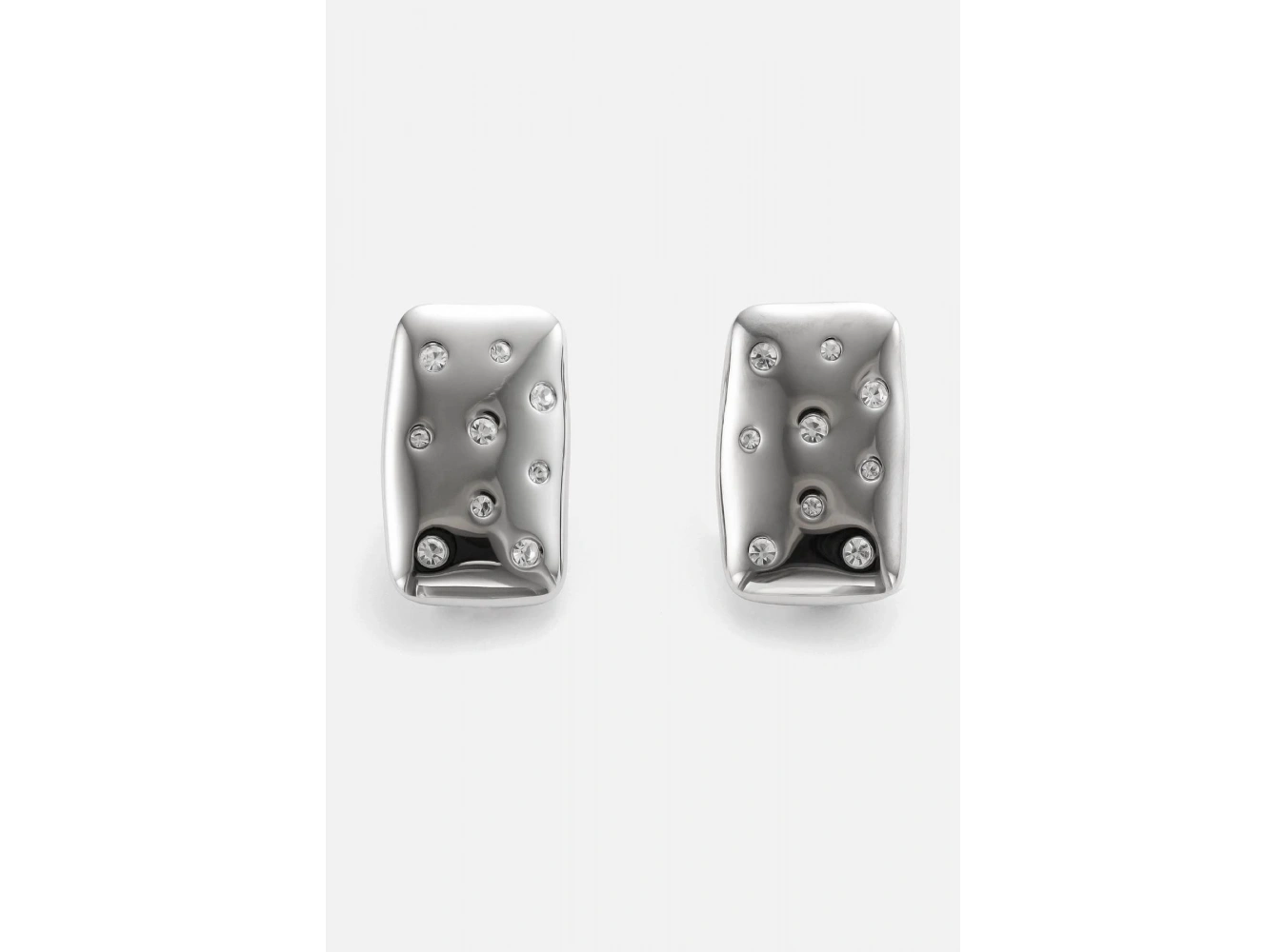 Gümüş Renk Taş Detaylı Metal Küpe (Çift)