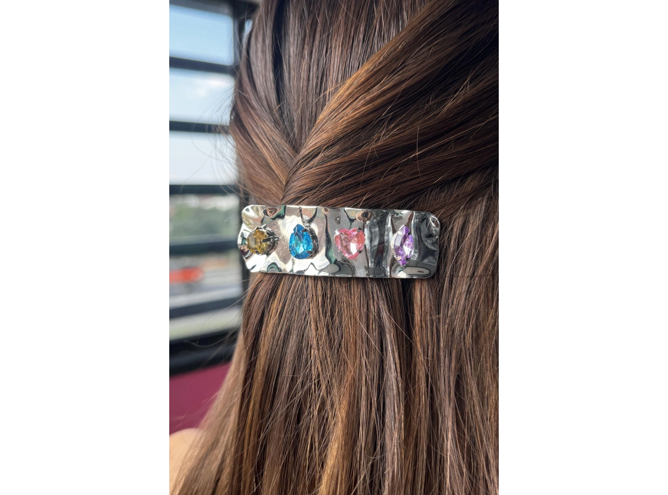 Gümüş Renk Taş Detaylı Otomat Toka