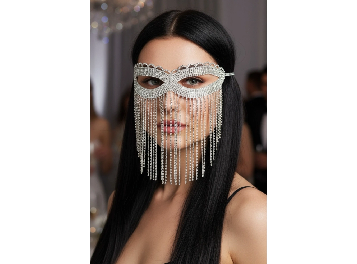 Gümüş Renk Taş Detaylı Dansöz Maskesi