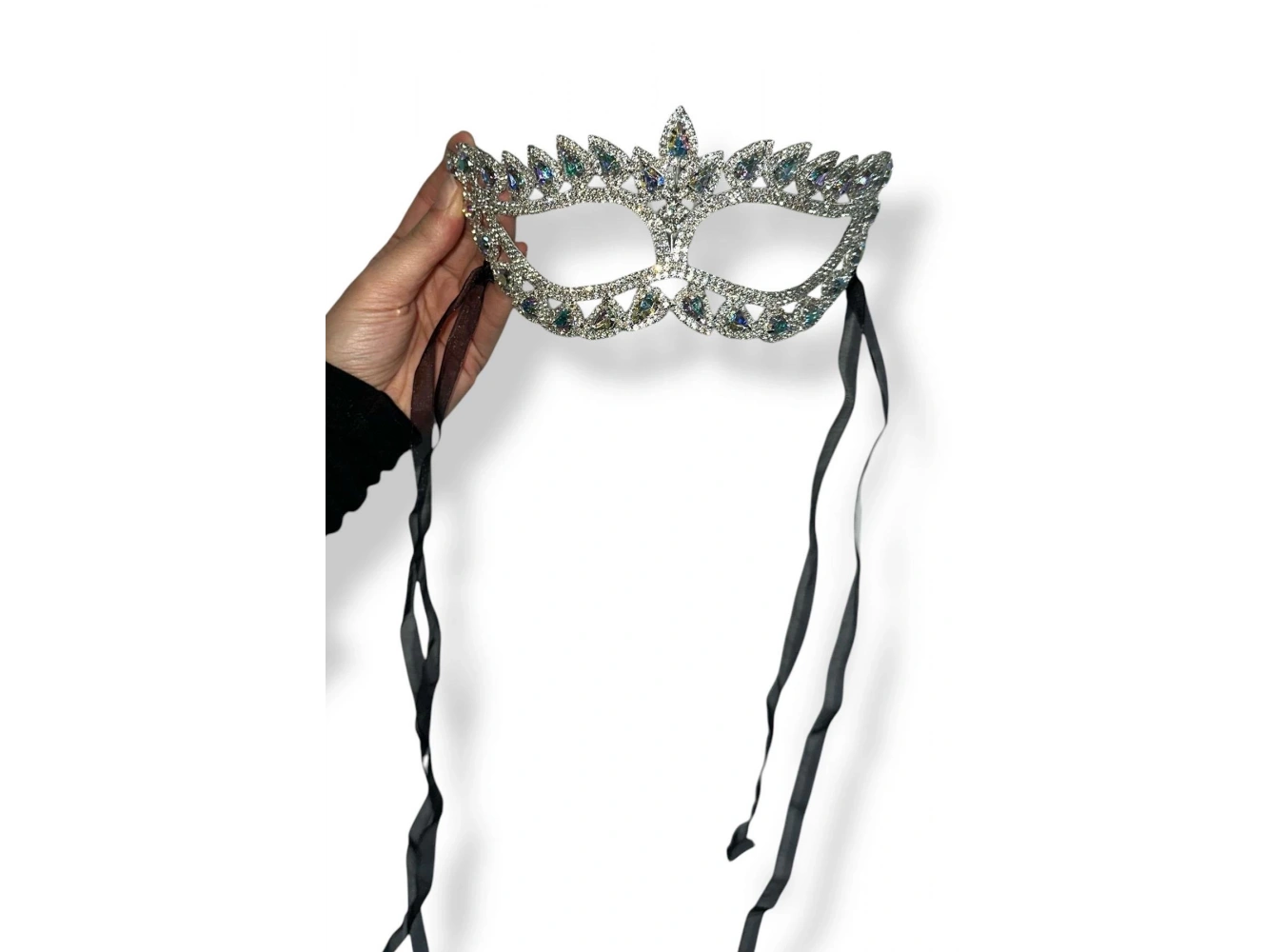 Gümüş Renk Taş Detaylı Parti Maskesi