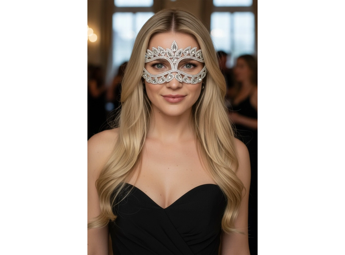 Gümüş Renk Taş Detaylı Parti Maskesi