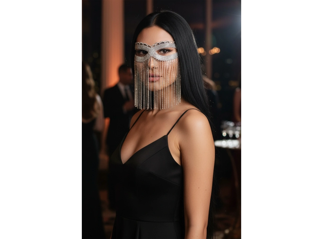 Gümüş Renk Taş Detaylı Dansöz Maskesi