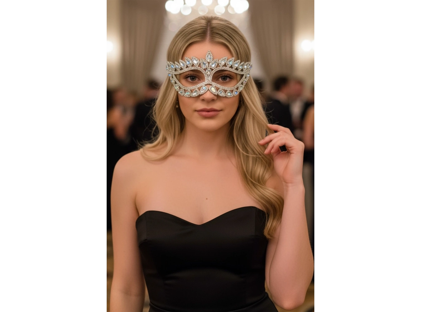 Gümüş Renk Taş Detaylı Parti Maskesi