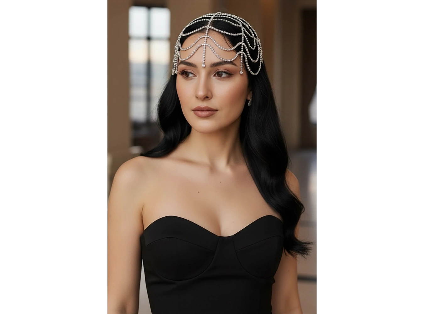 Gümüş Renk Taş Detaylı Saç Aksesuarı/Kına Aksesuarı