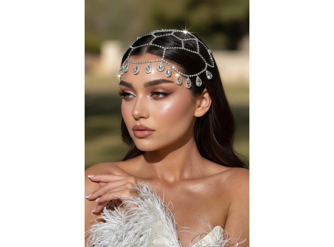 Gümüş Renk Taş Detaylı Saç Aksesuarı/Kına Aksesuarı