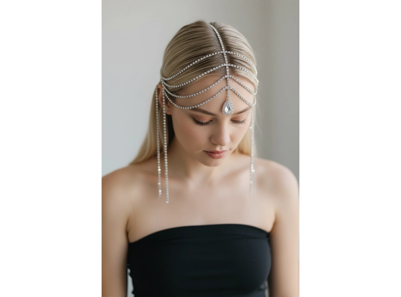 Gümüş Renk Taş Detaylı Saç Aksesuarı/Kına Aksesuarı