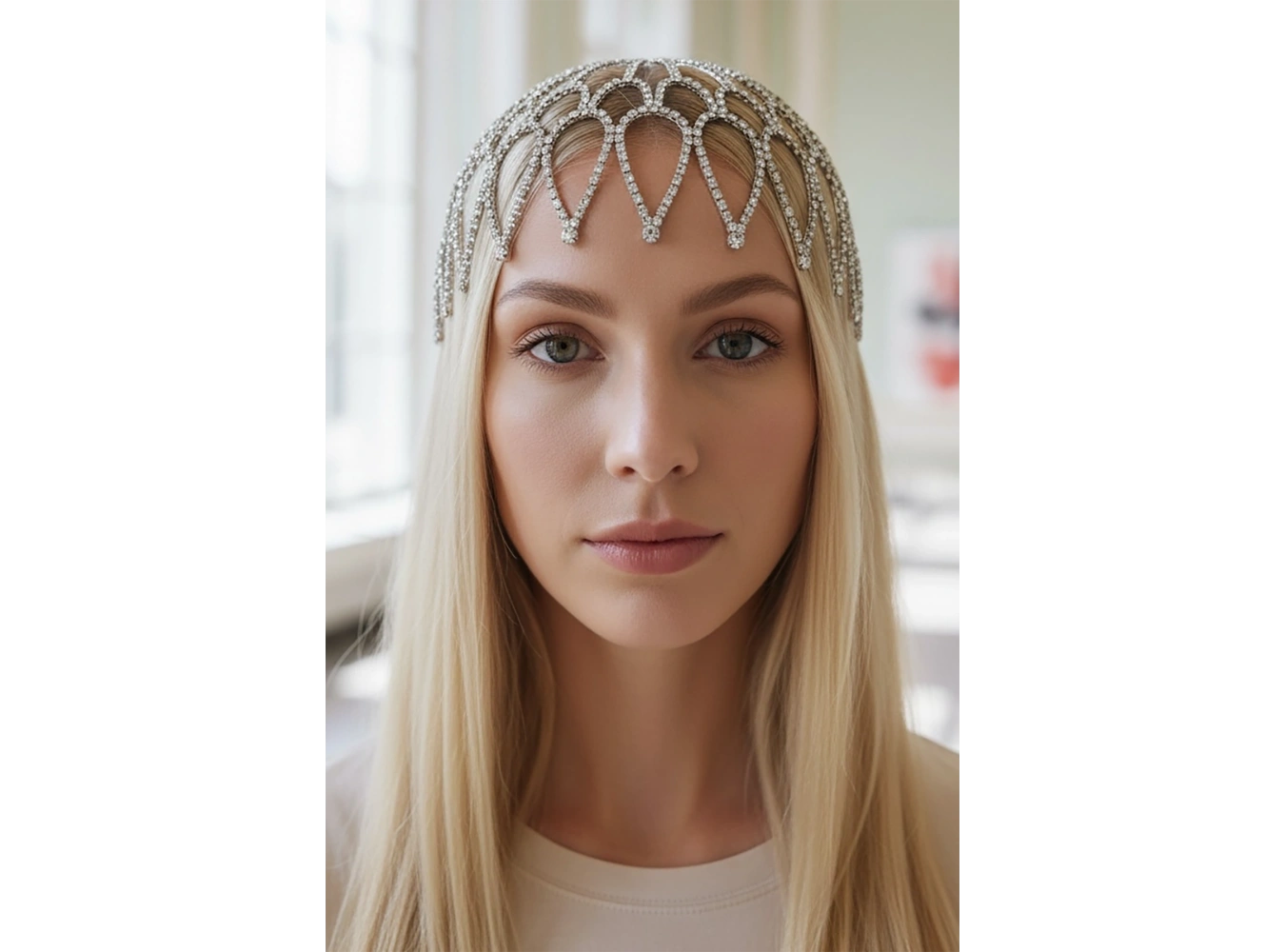 Gümüş Renk Taş Detaylı Saç Aksesuarı/Kına Aksesuarı