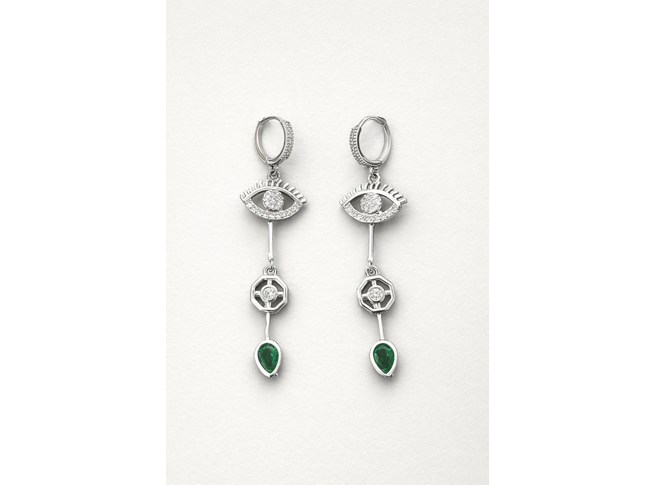 Gümüş Renk Taş Detaylı Sallantılı 14K Altın Kaplama Küpe (Çift)