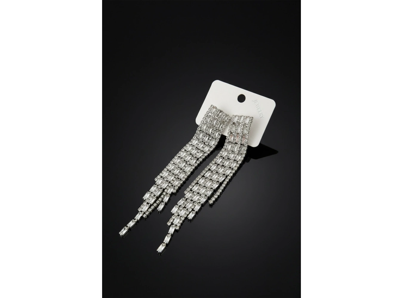 Gümüş Renk Taş Detaylı Sallantılı Abiye Küpe (Çift)