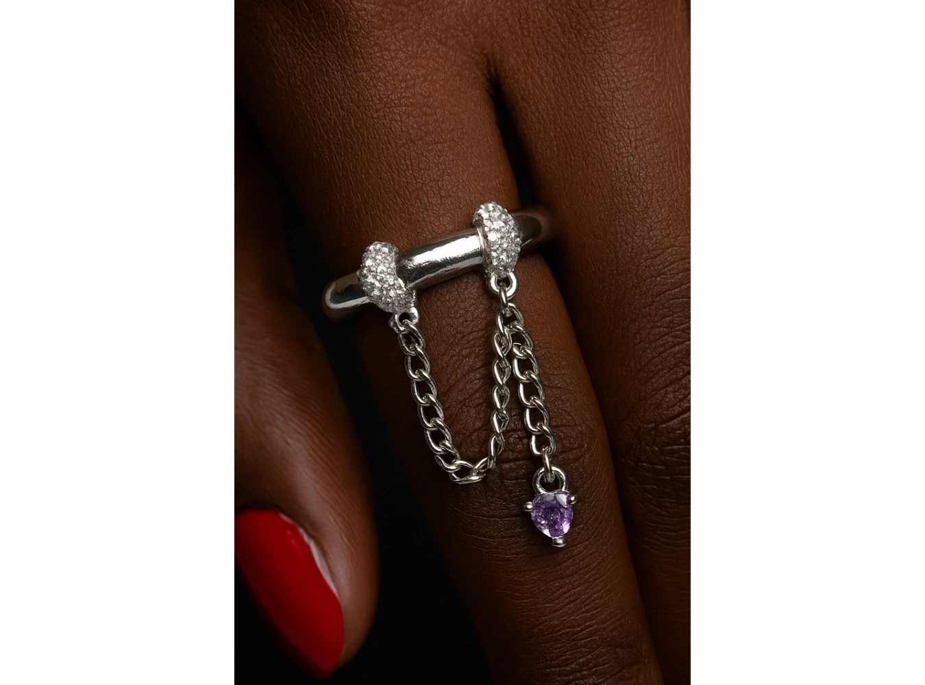 Gümüş Renk Taş Detaylı Sallantılı Ayarlanabilir Yüzük