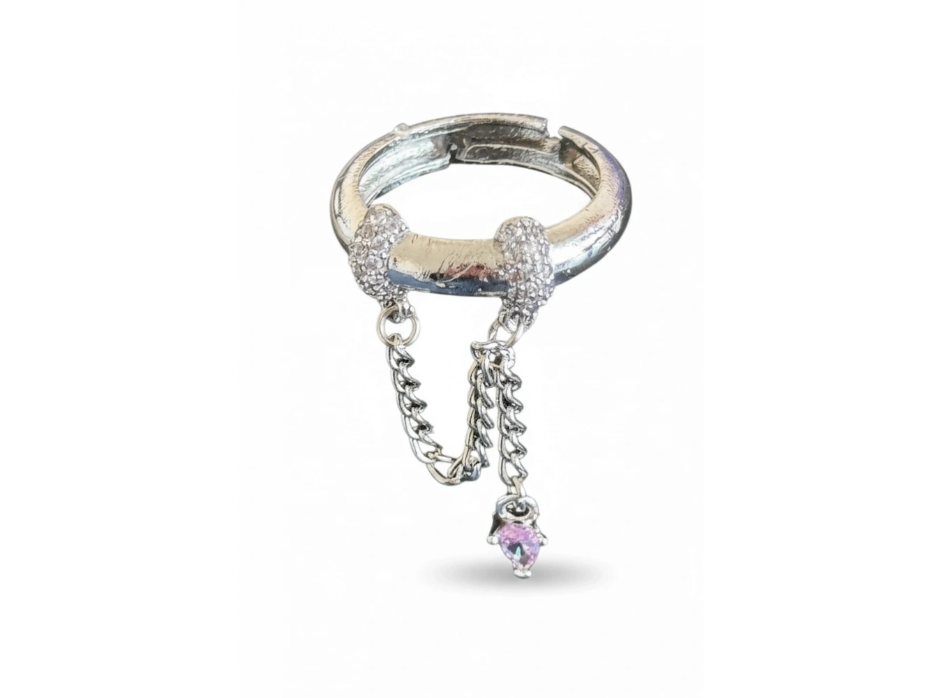 Gümüş Renk Taş Detaylı Sallantılı Ayarlanabilir Yüzük