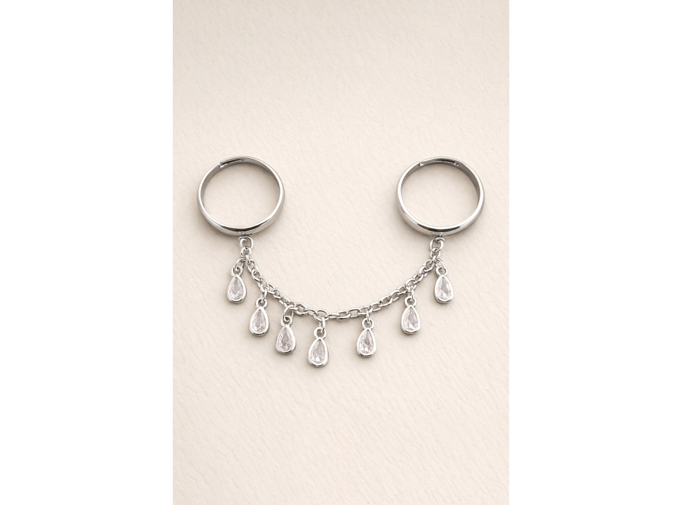 Gümüş Renk Taş Detaylı Sallantılı İkili Ayarlanabilir Yüzük