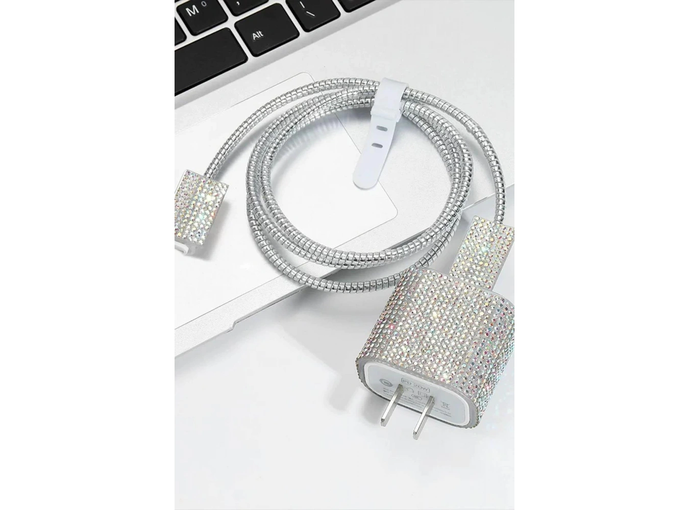 Gümüş Renk Taş Detaylı Şarj Kablosu/ Adaptör Koruyucu Kılıf