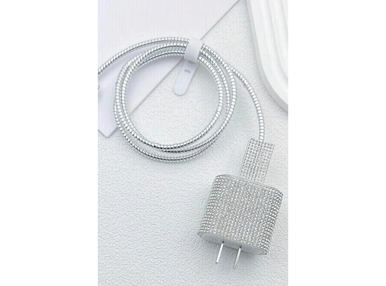 Gümüş Renk Taş Detaylı Şarj Kablosu/ Adaptör Koruyucu Kılıf