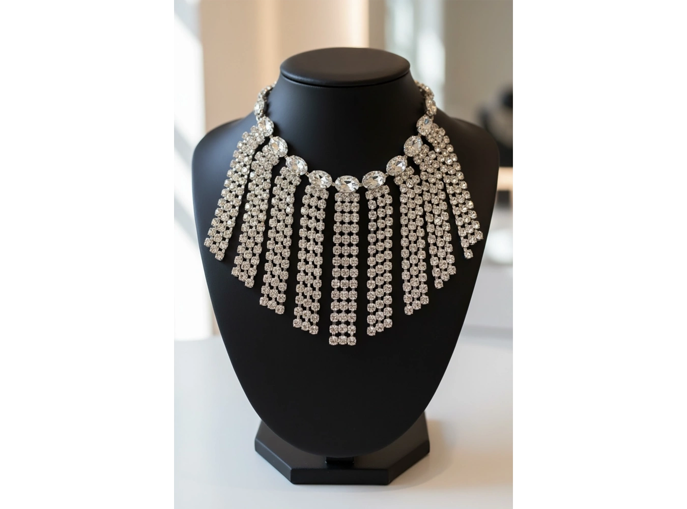 Gümüş Renk Taş Detaylı Tasarım Abiye Kolye