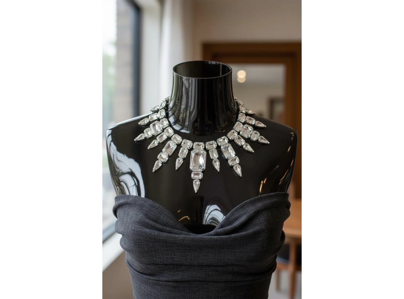 Gümüş Renk Taş Detaylı Tasarım Abiye Kolye