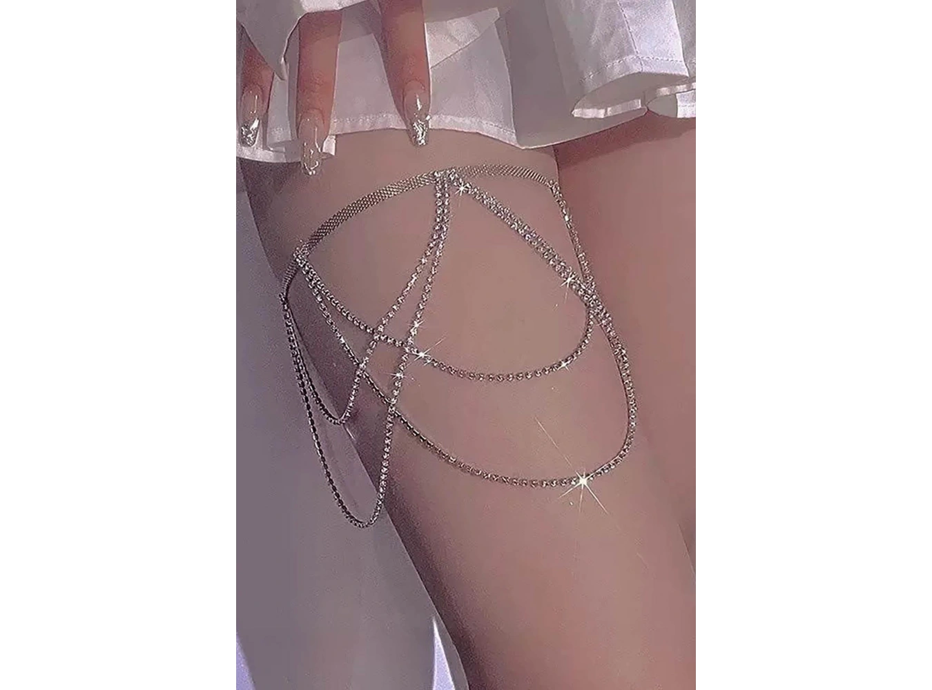 Gümüş Renk Taş Detaylı Tasarım Bacak Aksesuarı