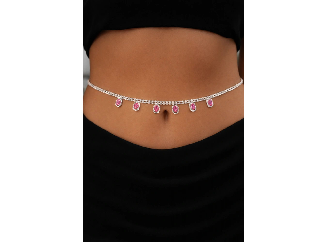 Gümüş Renk Taş Detaylı Tasarım Bel Zinciri/Vücut Aksesuar