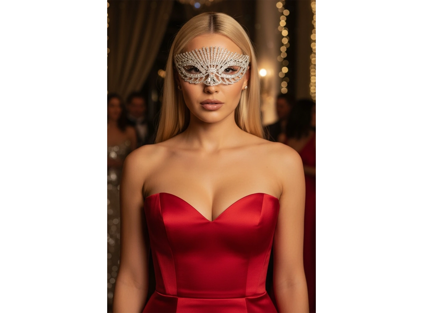 Gümüş Renk Taş Detaylı Tasarım Parti Maskesi