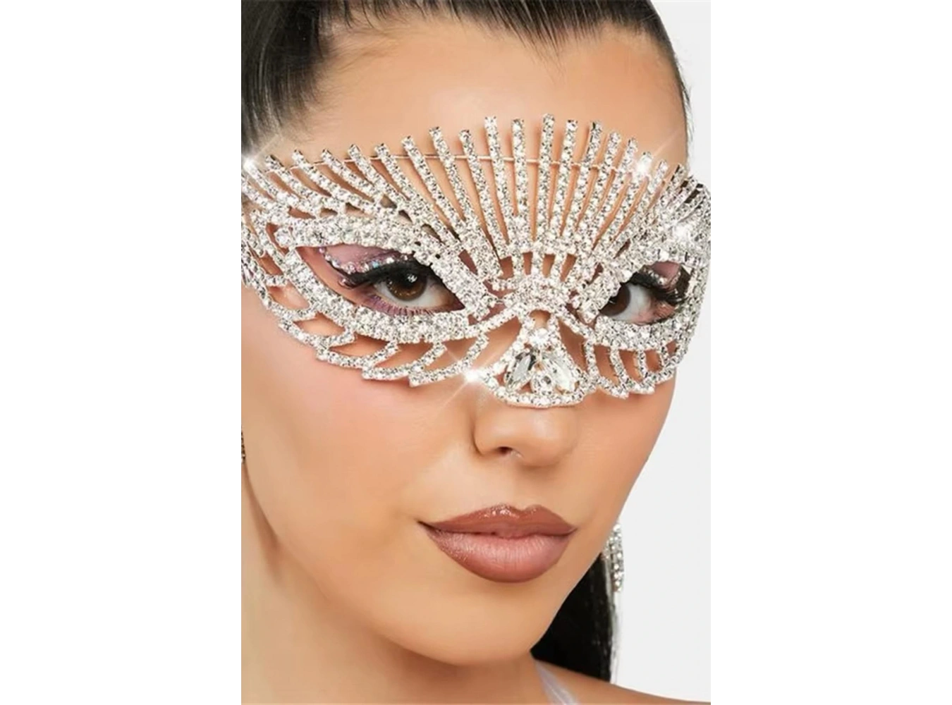 Gümüş Renk Taş Detaylı Tasarım Parti Maskesi