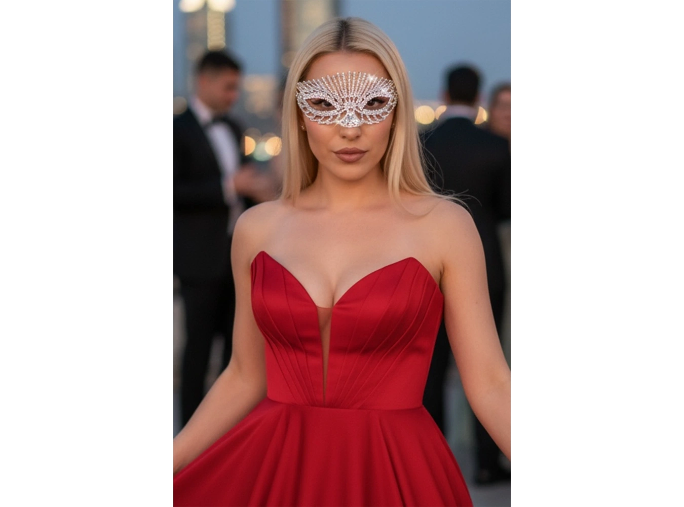 Gümüş Renk Taş Detaylı Tasarım Parti Maskesi