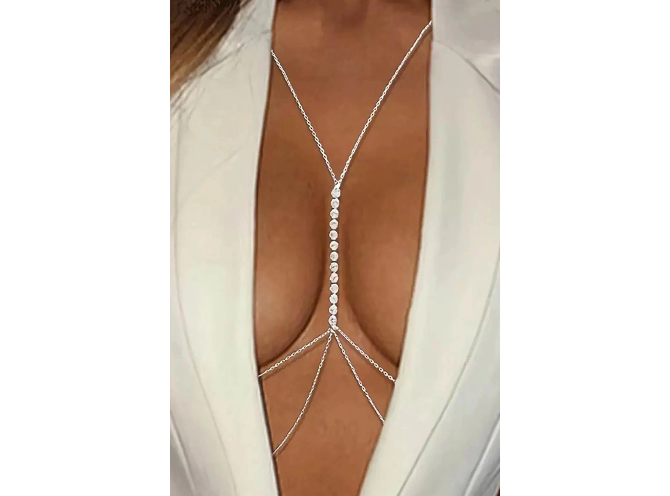 Gümüş Renk Taş Detaylı Tasarım Vücut Aksesuar