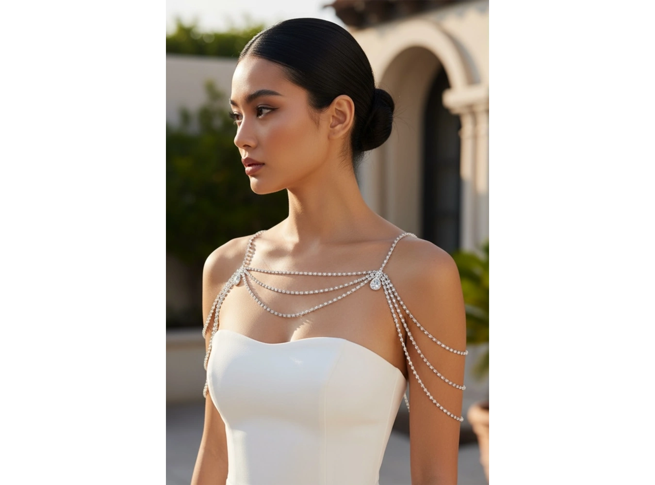 Gümüş Renk Taş Detaylı Tasarım Vücut Aksesuar