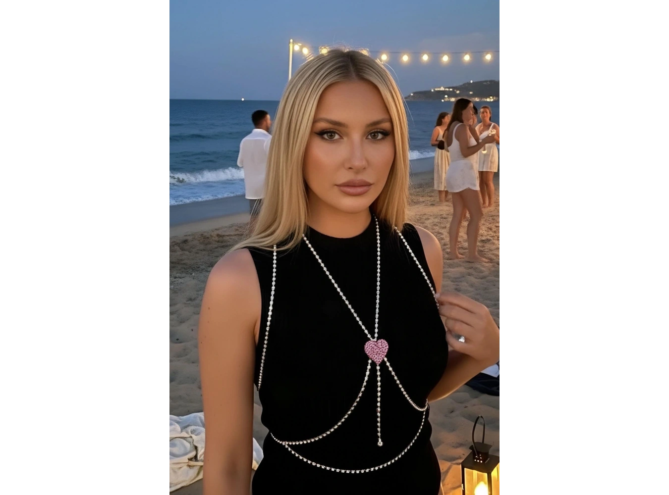 Gümüş Renk Taş Detaylı Tasarım Vücut Aksesuar