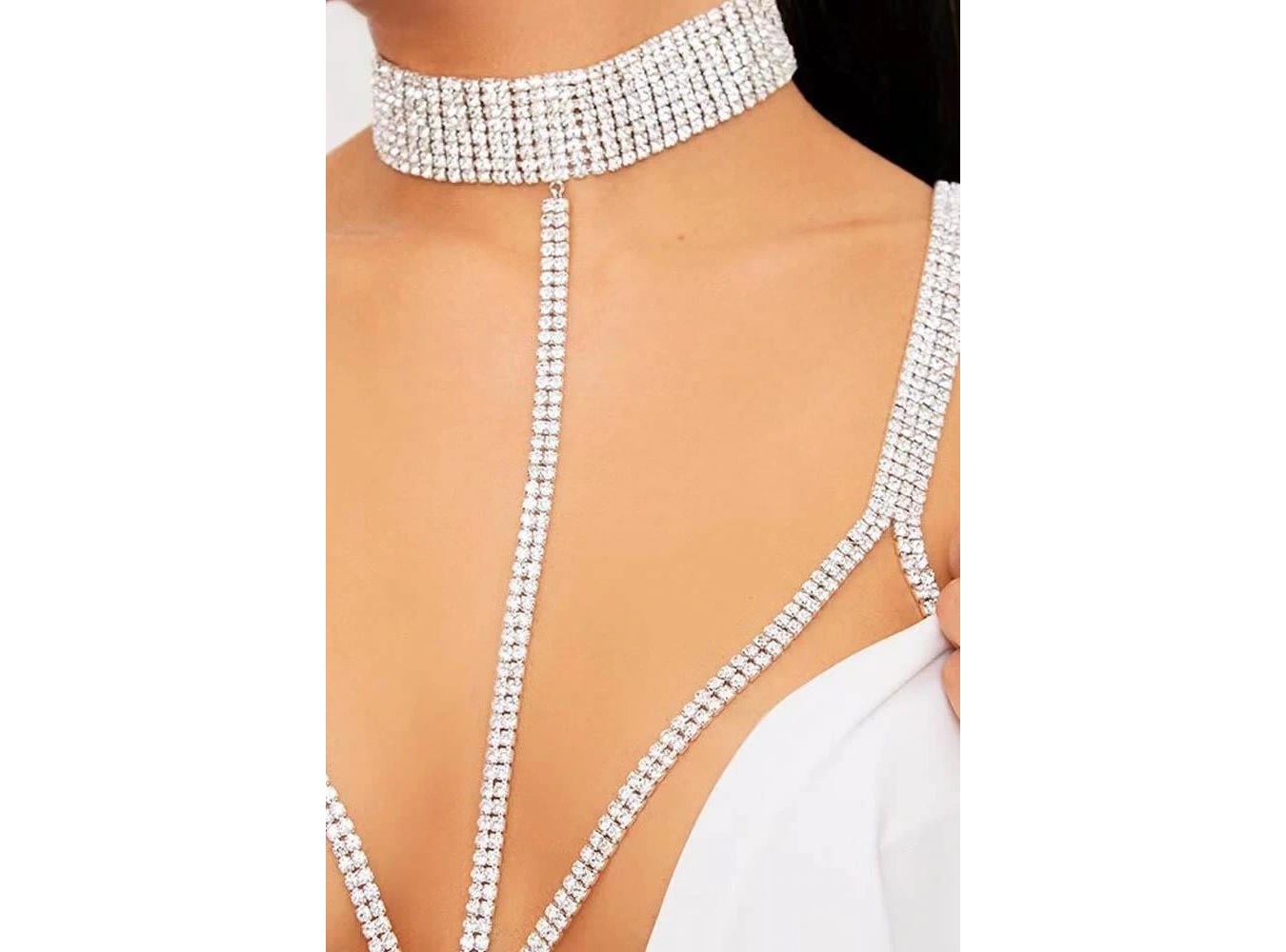 Gümüş Renk Taş Detaylı Tasarım Vücut Aksesuar