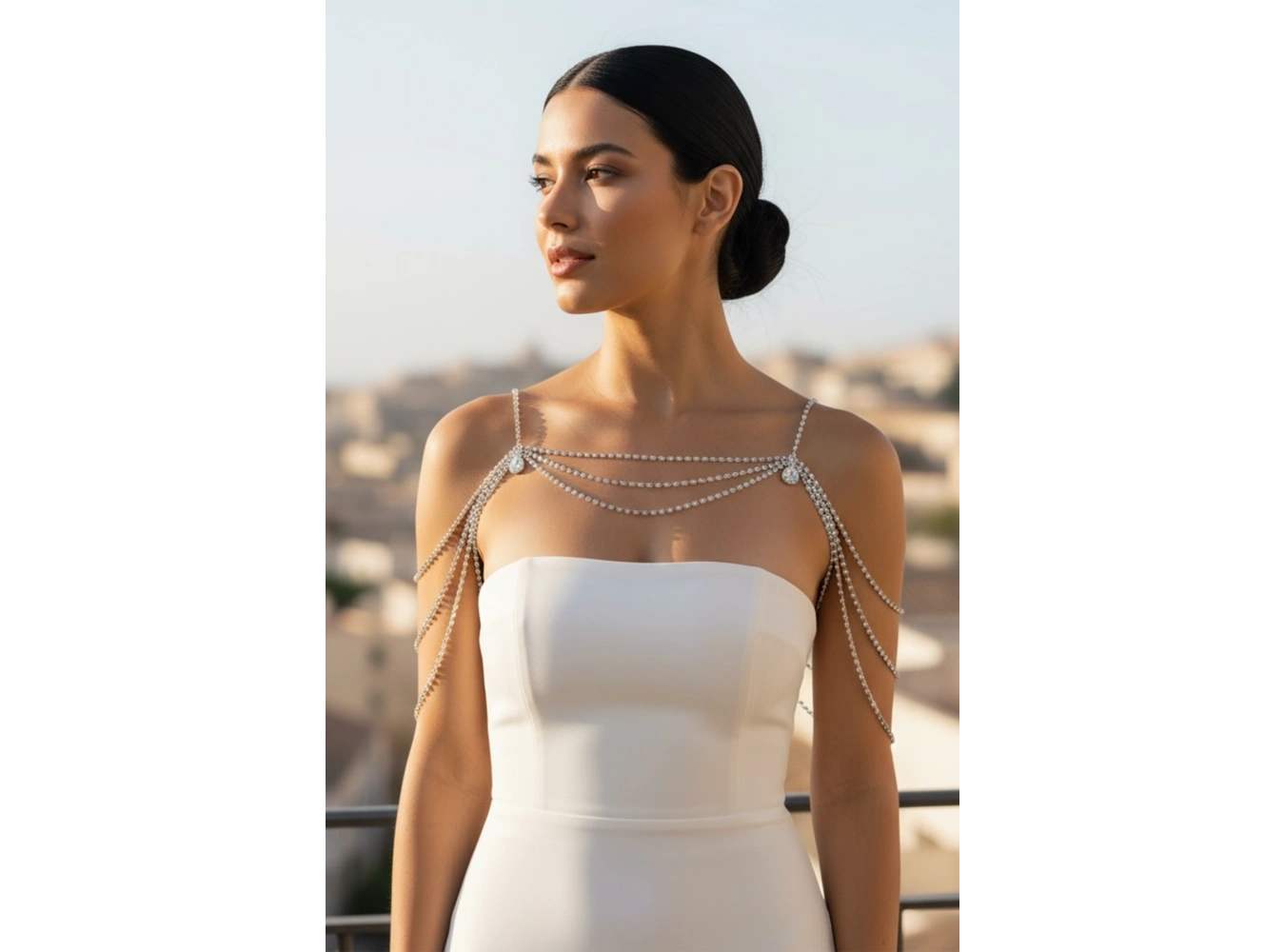 Gümüş Renk Taş Detaylı Tasarım Vücut Aksesuar