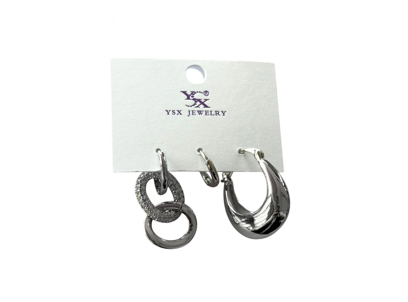 Gümüş Renk Taş Detaylı VİP 3lü Halka YSX Küpe Set