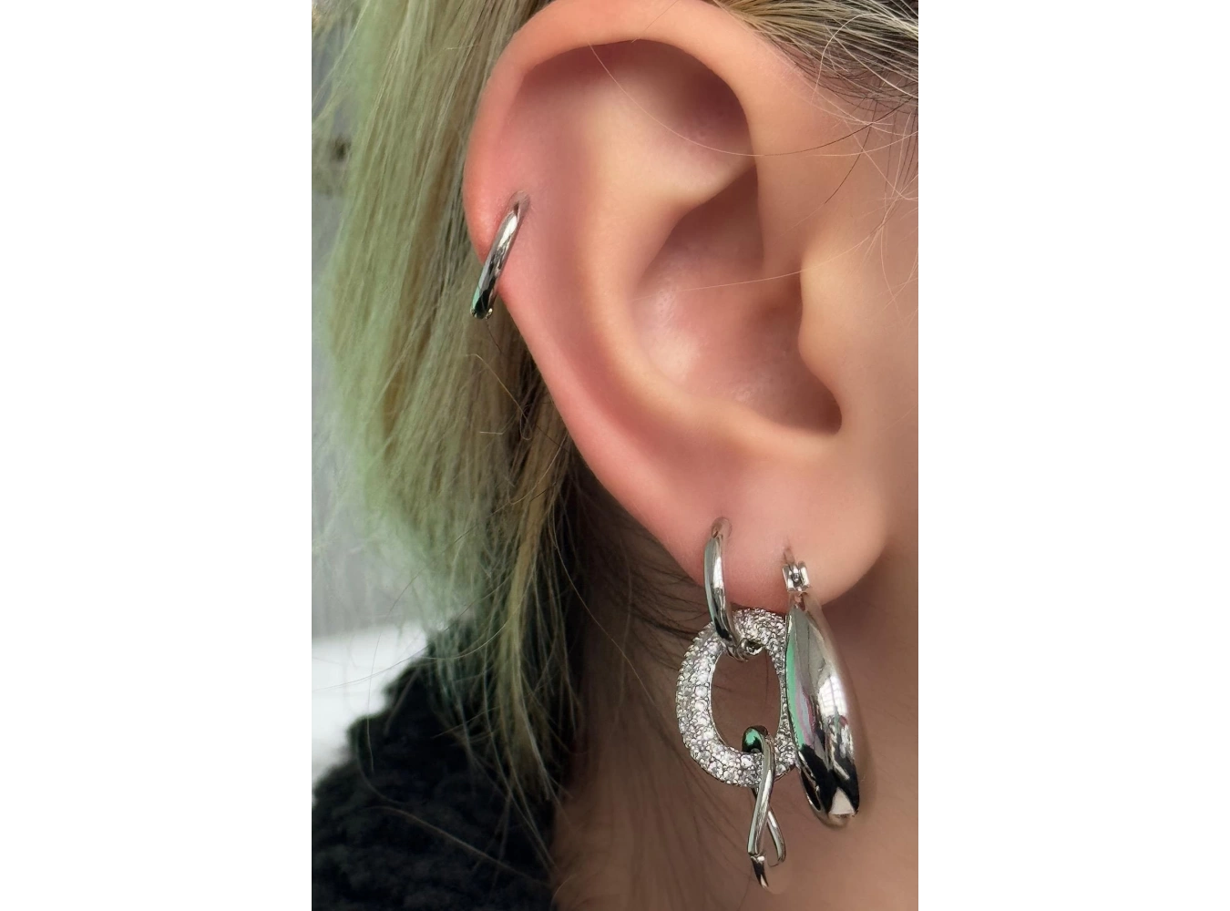 Gümüş Renk Taş Detaylı VİP 3lü Halka YSX Küpe Set