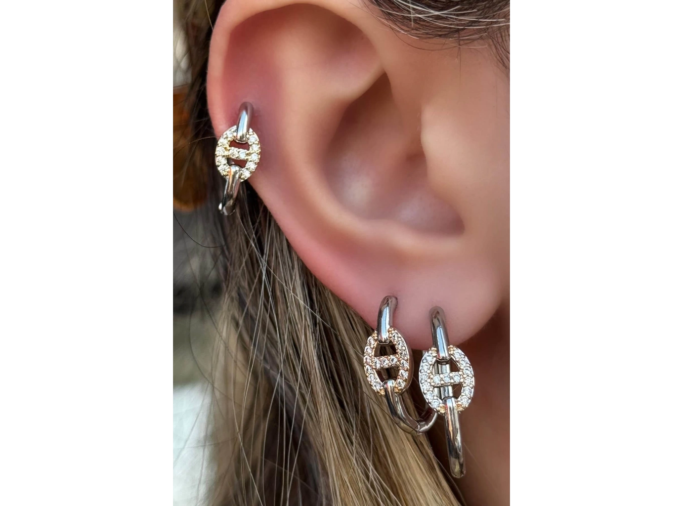 Gümüş Renk Taş Detaylı VİP 3lü YSX Küpe Set