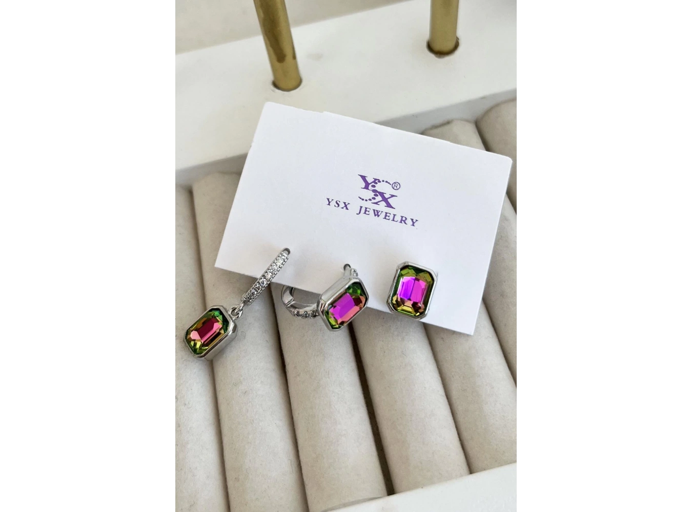 Gümüş Renk Taş Detaylı VİP 3lü YSX Küpe Set